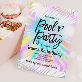 Bassäng Party Birthday Rosa Tie Dye Girly Bassäng Inbjudningar