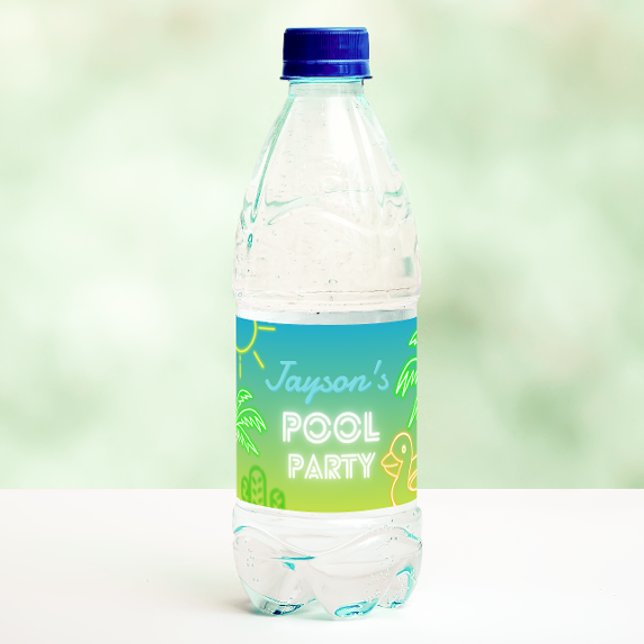 Bassäng Party Boy Birthday Vattenflaskor Etikett (Pool Party Boy Birthday Water Bottle Label)