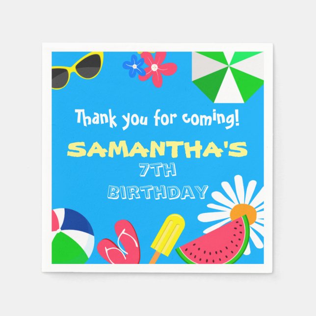 Bassäng Party Bright Blue Färg Sommardag Roligt om Pappersservett (Framsidan)