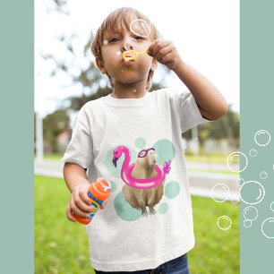 Bassäng Party Cute Capybara Rosa Flamingo Flyter T Shirt