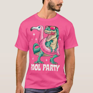 Bassäng Party Dinosaur Rosa Flamingo Flyter Funny T Shirt