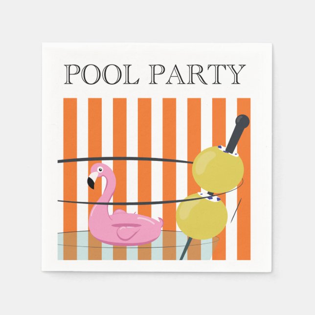 Bassäng Party Flamingo flyter Cocktail Napkins Pappersservett (Framsidan)