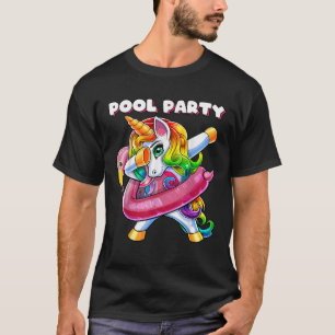 Bassäng Party Flamingo Flyter Dabbing Unicorn Girl T Shirt