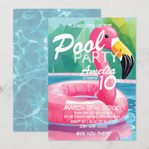 Bassäng Party Flamingo Girl 10:e födelsedagen Inbjudningar
