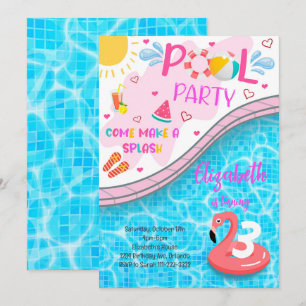 Bassäng Party Flamingo-inbjudan på födelsedagen Inbjudningar