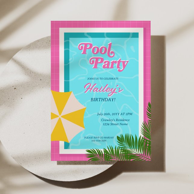 Bassäng Party födelsedag Inbjudan Rosa (Pool Party Birthday Invite Pink)