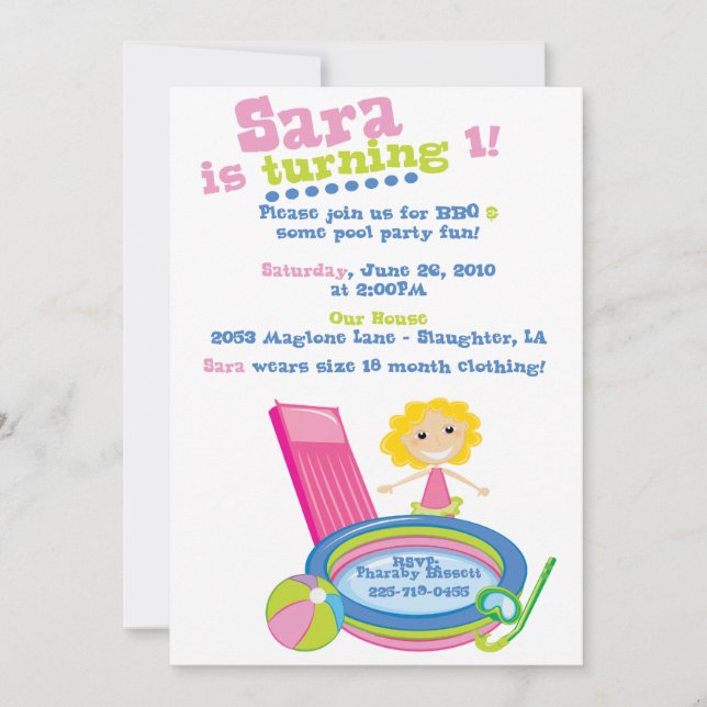 Bassäng Party födelsedag Inbjudningar (Framsida)