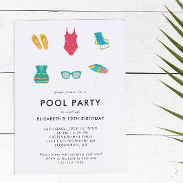 Bassäng Party födelsedag med minimal enkel färgsta Inbjudningar