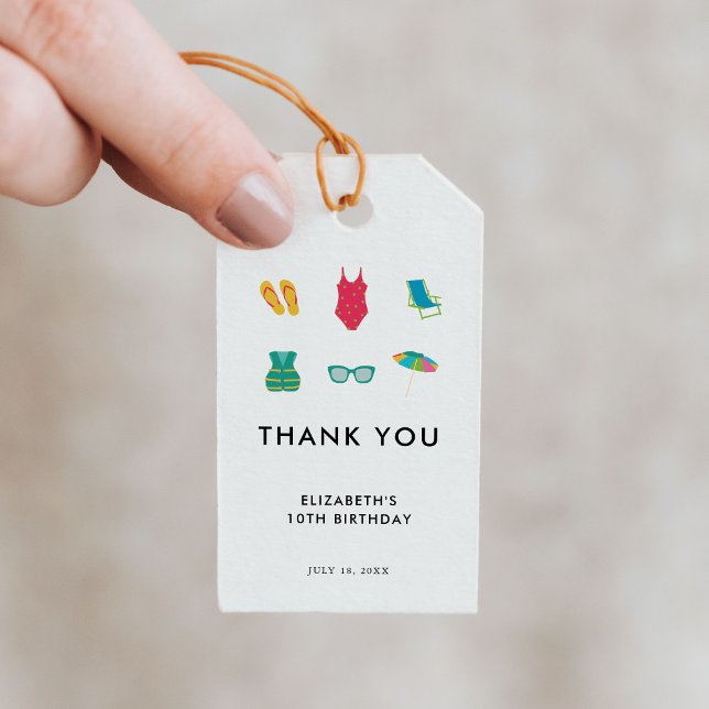 Bassäng Party födelsedag med minimal enkel färgsta Presentetikett (Skapare uppladdad)