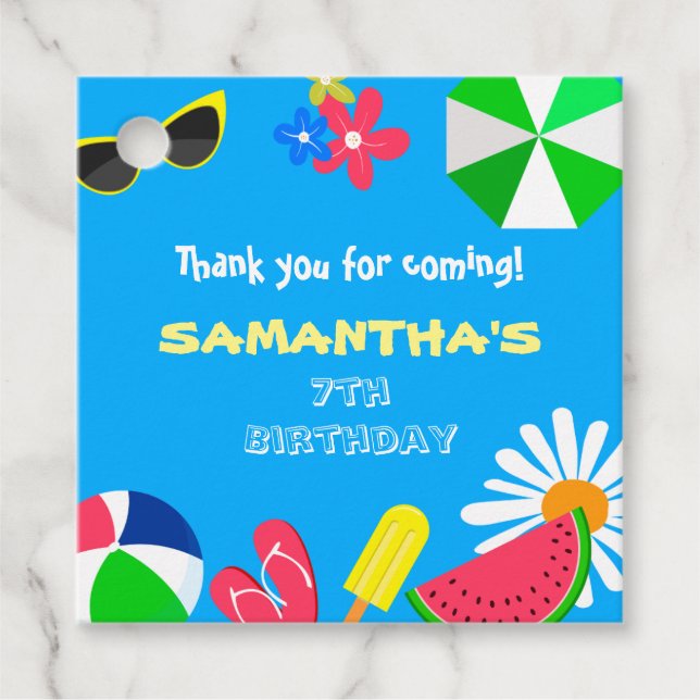 Bassäng Party födelsedag Roligt Ljusa färger Beach Gåvor Etiketter (Framsida)