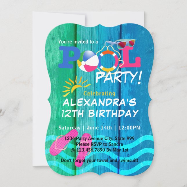 Bassäng Party födelsedag sommarkort för Roligt i Inbjudningar (Framsida)