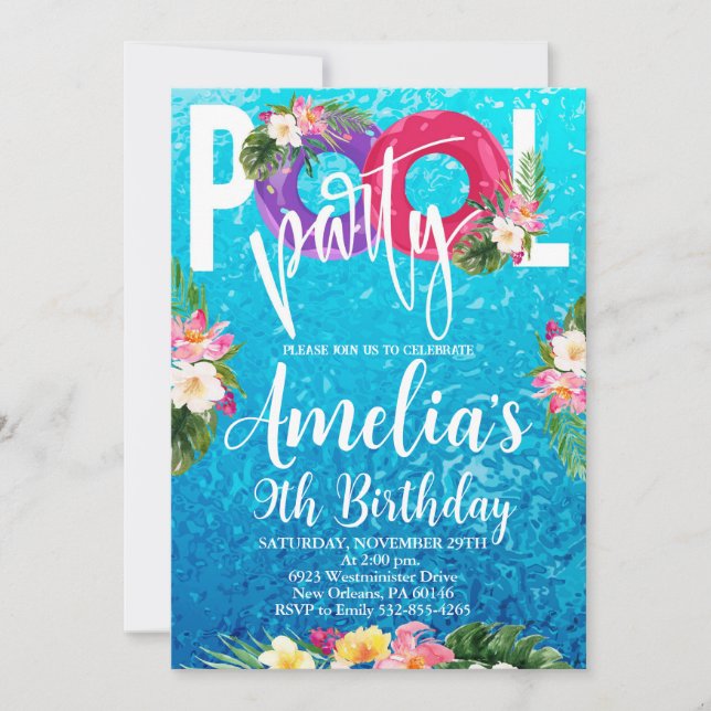 Bassäng Party födelsedag, Swimming Party, vilken å Inbjudningar (Framsida)