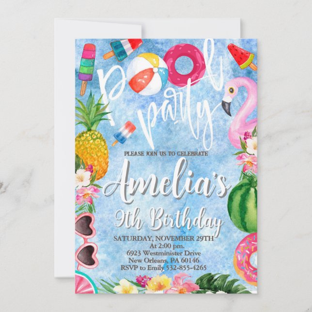 Bassäng Party födelsedag, Swimming Party, vilken å Inbjudningar (Framsida)
