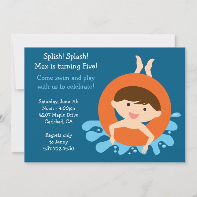 Bassäng Party Födelsedagsfest inbjudan (Framsida)