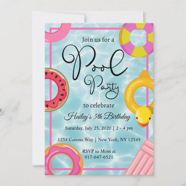 Bassäng Party, Födelsedagsfest inbjudan (Framsida)