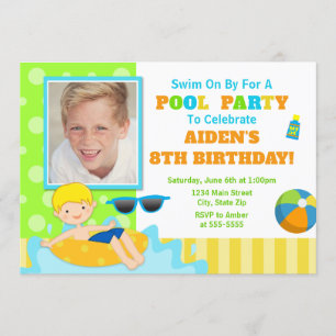 Bassäng Party födelsedagsinbjudan Blonde Boy Inbjudningar