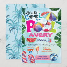 Bassäng party födelsedagsinbjudan för barn till ba