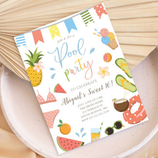 Bassäng Party för flickor Söta 16 födelsedagar Inbjudan Vykort