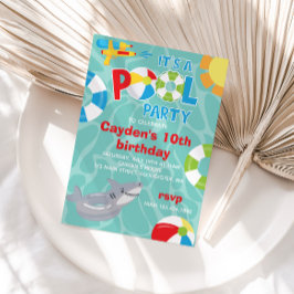 Bassäng Party haj bassäng flyter sommarpojke Birth Inbjudningar