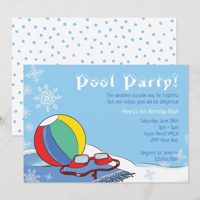 Bassäng Party i Winter Boys Indoor Snowy Swimming Inbjudningar (Fram/baksida)