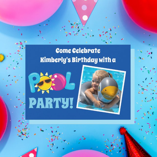Bassäng Party Kids Photo Cute Birthday-inbjudan Inbjudningar (Skapare uppladdad)