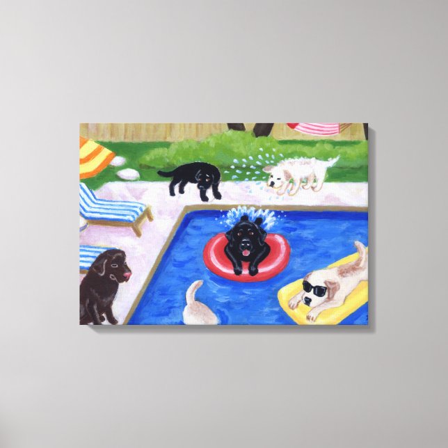 Bassäng party Labradors (ny) Artwork Canvastryck (Framsida)