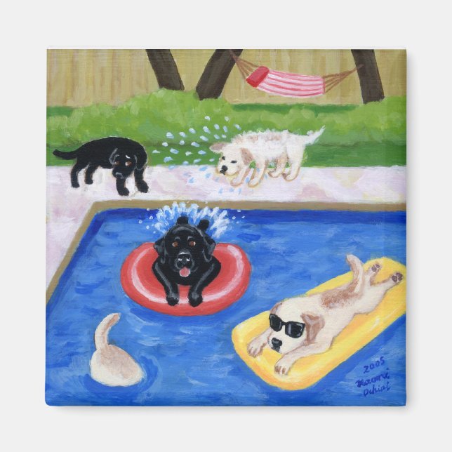 Bassäng Party Labradors Painting Magnet (Framsidan)