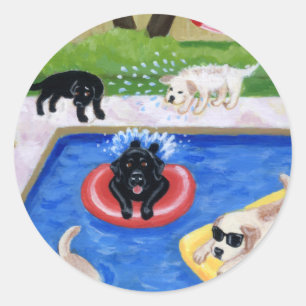 Bassäng Party Labradors Runt Klistermärke