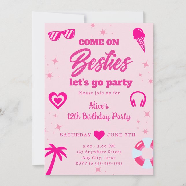 Bassäng Party Malibu Rosa Doll Beach Birthday Inbjudningar (Framsida)
