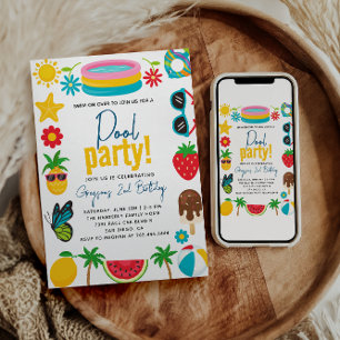 Bassäng Party Modern sommartid - Födelsedagsfest Inbjudningar