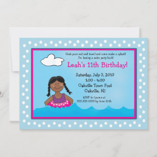 BASSÄNG Party Mörk Skin Girl 5x7 Birthday Bjud Inbjudningar