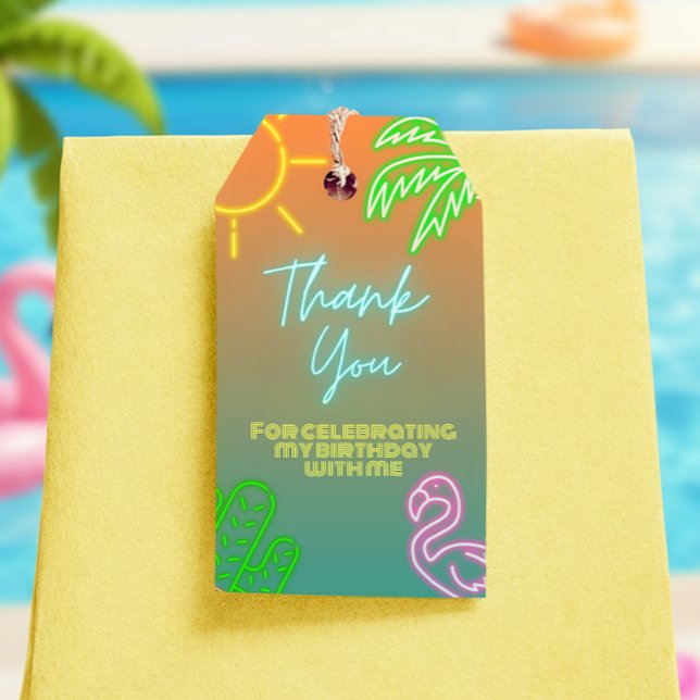 Bassäng Party Neon-favorittagg Presentetikett (Pool Party Neon Favor Tag)