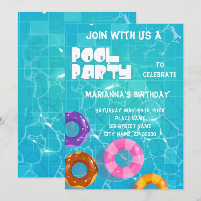 Bassäng Party, oavsett ålder, födelsedag Inbjudningar (Fram/baksida)