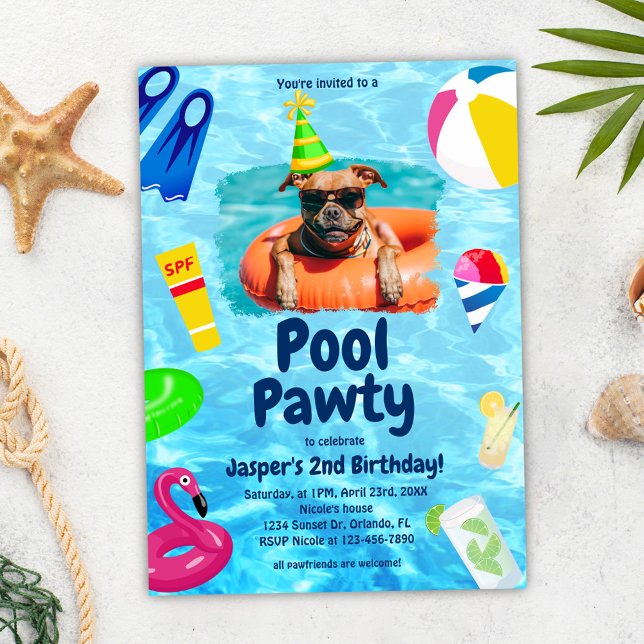 Bassäng Party Puppy Pawty Hund Birthday Inbjudningar (Pool Party Puppy Pawty Dog Birthday Invitation)