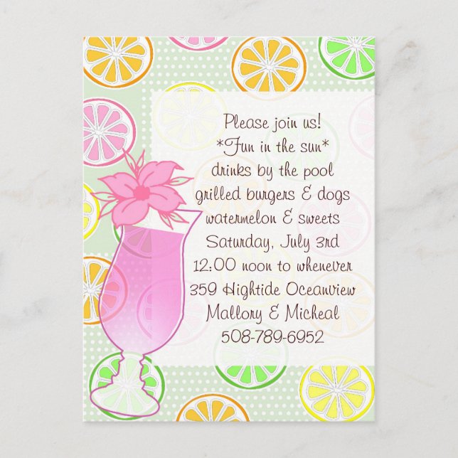 Bassäng Party, Roligten i sol inbjudan Vykort (Framsida)