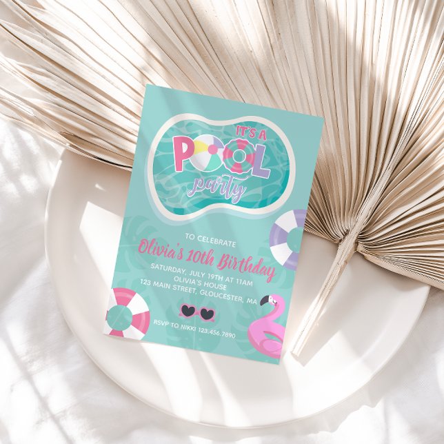 Bassäng Party rosa bassäng flyter sommarens födels Inbjudningar (Skapare uppladdad)