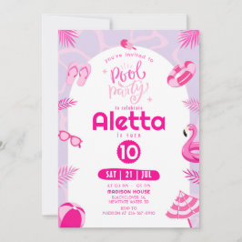 Bassäng Party Rosa Editable Birthday-inbjudan Inbjudningar
