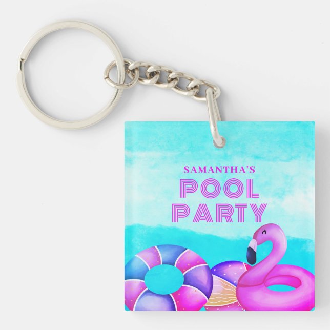 Bassäng Party Rosa Flamingo Acrylic Keychain (Framsidan)