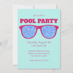 Bassäng Party Shock rosa Sunglass på turkos Inbjudningar