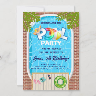Bassäng Party   Simming Birthday Inbjudningar