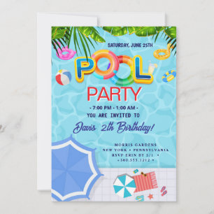 Bassäng Party Simming Birthday Inbjudningar