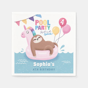 Bassäng Party Sloth med Balloons Sommarfödelsedag Pappersservett