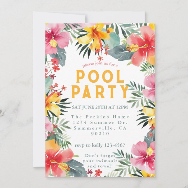 Bassäng Party Sommar-BQ Inbjudningar (Framsida)