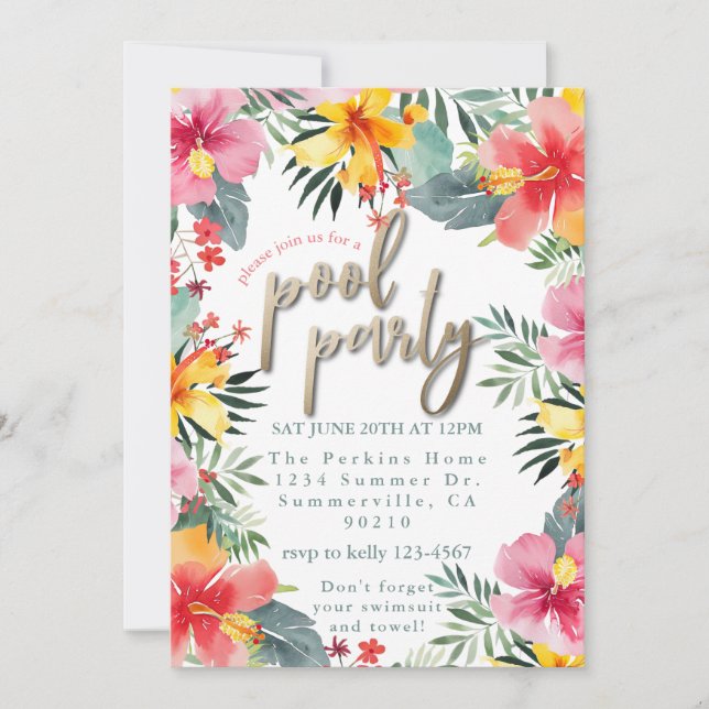 Bassäng Party Sommar-BQ Inbjudningar (Framsida)