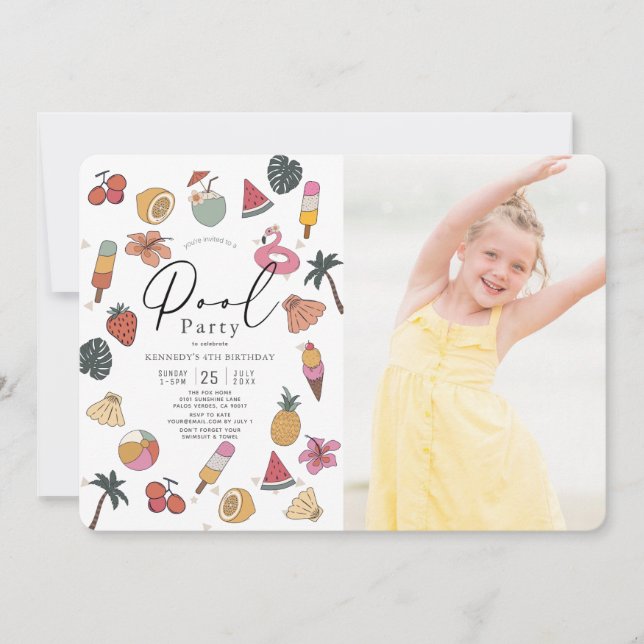 Bassäng Party Sommar simmande flicka på födelsedag Inbjudningar (Framsida)