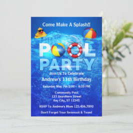 Bassäng Party Sommar simmande Stänk födelsedag Inbjudningar