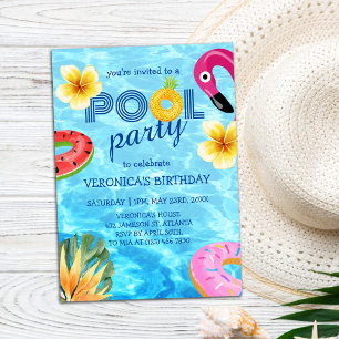 Bassäng Party Sommar simmande Vatten födelsedag Inbjudningar
