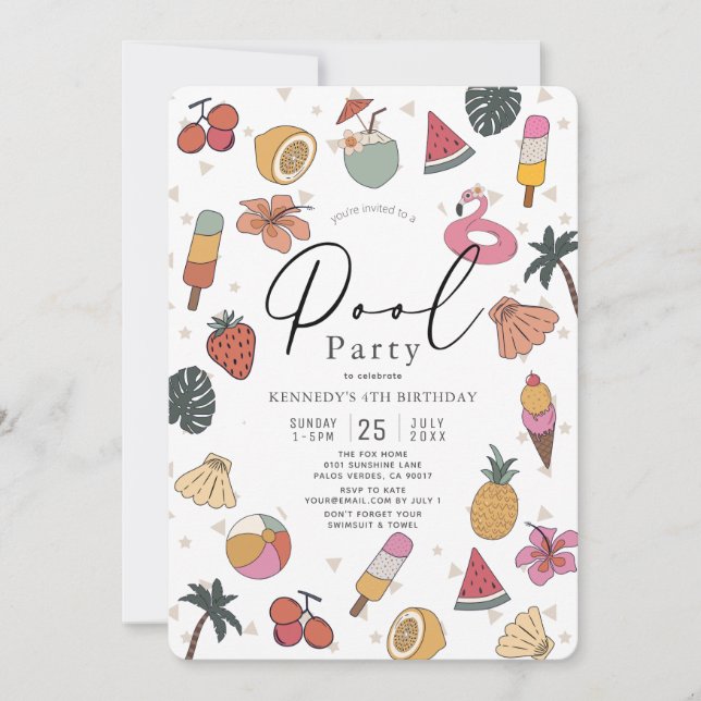 Bassäng Party Sommar simming Birthday Inbjudningar (Framsida)