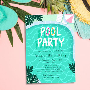 Bassäng Party Sommardag i det moderna tropiska Tre Inbjudningar