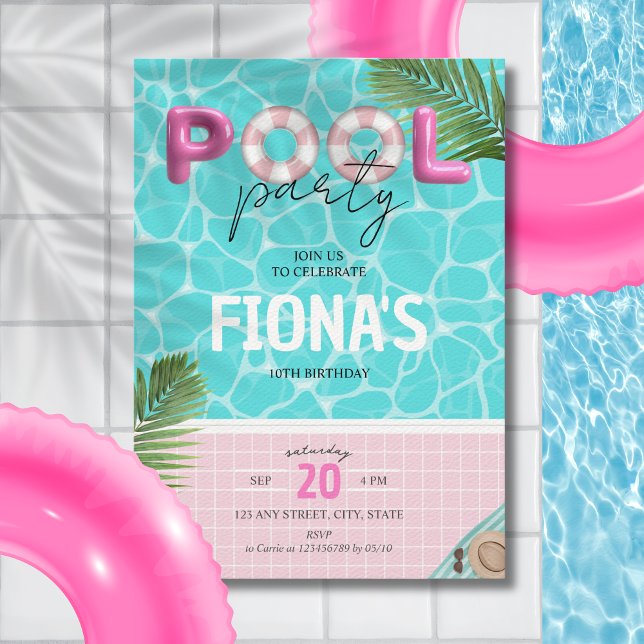Bassäng Party Sommarns födelsedag Inbjudningar (Pool Party Girl's Birthday Invitation)